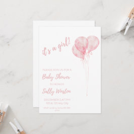 Invitación de Baby Shower a globos rosados Chicas