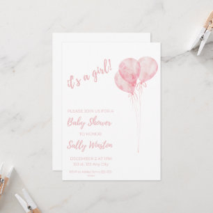 Invitación de Baby Shower a globos rosados Chicas
