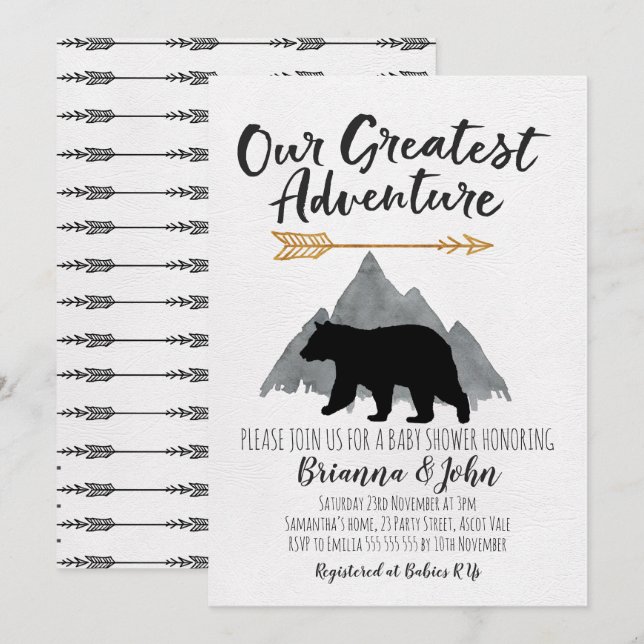 Invitación de Baby Shower a Greatest Adventure Bea (Anverso / Reverso)