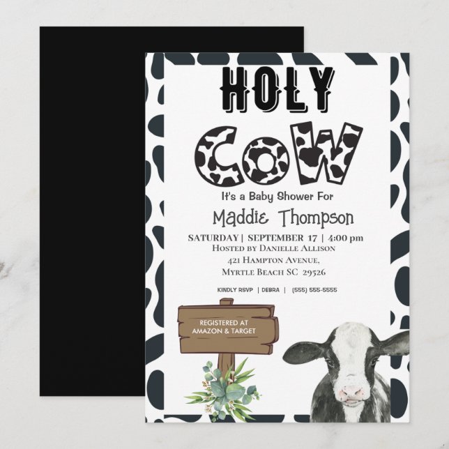 Invitación de Baby Shower a Holy Cow Country Farm (Anverso / Reverso)