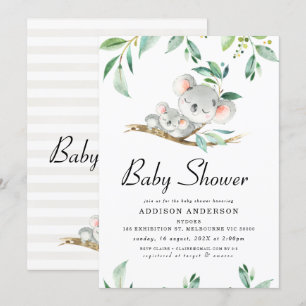 Invitación De Baby Shower A Koala Bear Y Foliage