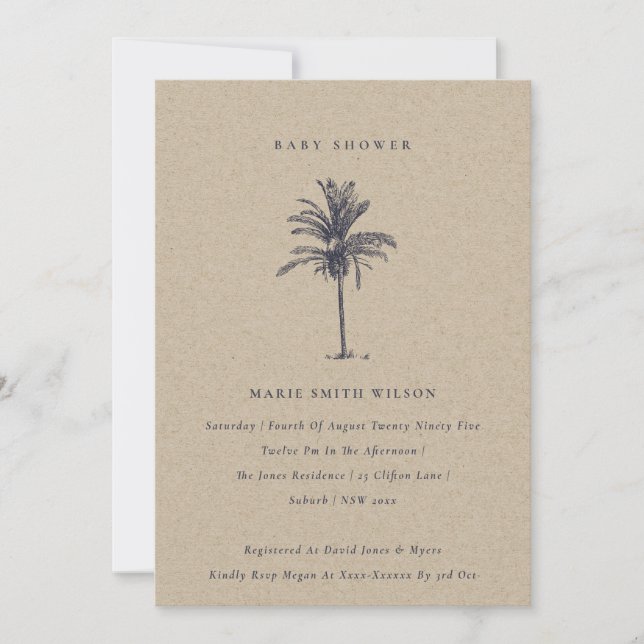 Invitación de Baby Shower a Kraft para la Marina d (Anverso)