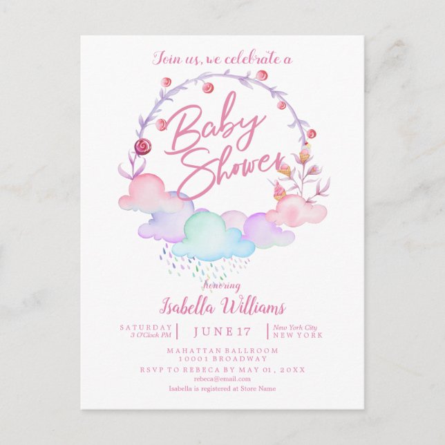 Invitación de Baby Shower a la acuarela dulce flor (Anverso)