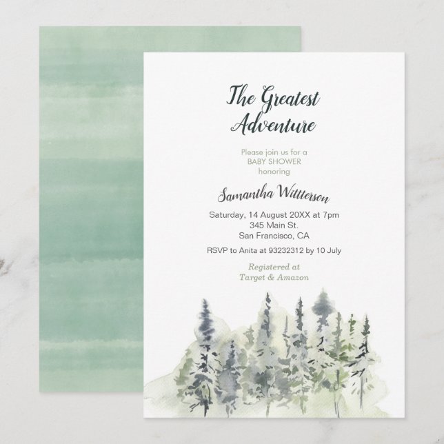 Invitación de Baby Shower a la aventura moderna mi (Anverso / Reverso)