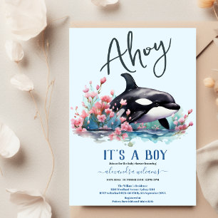 Invitación de Baby Shower a la ballena acuarela ba