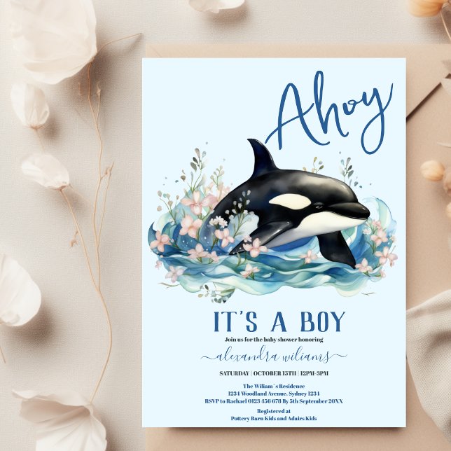 Invitación de Baby Shower a la ballena acuarela ba (Subido por el creador)