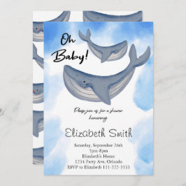 Invitación de Baby Shower a la ballena acuarela ba