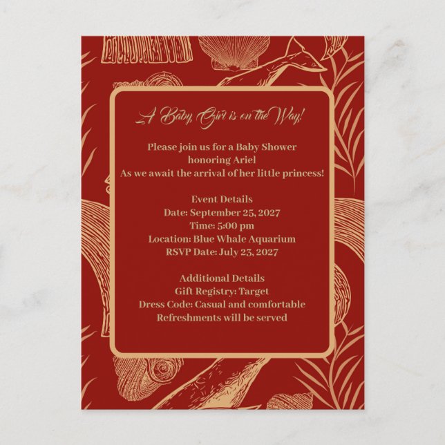 Invitación de Baby Shower a la ballena náutica roj (Anverso)