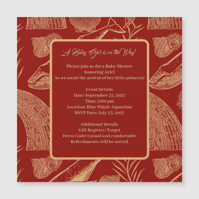 Invitación de Baby Shower a la ballena náutica roj (Anverso)