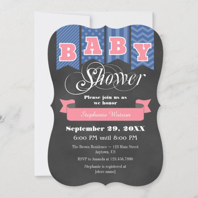 Invitación de Baby Shower a la bandera azul rosa d (Anverso)