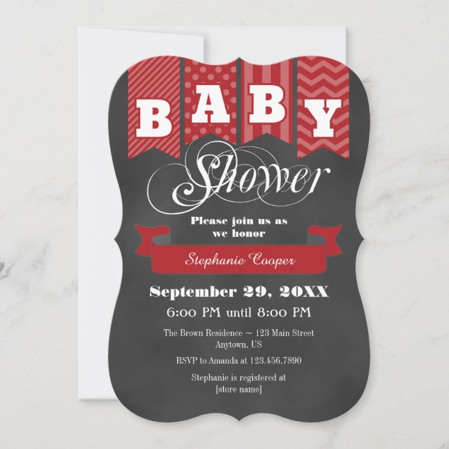 Invitación de Baby Shower a la bandera roja del ta (Anverso)