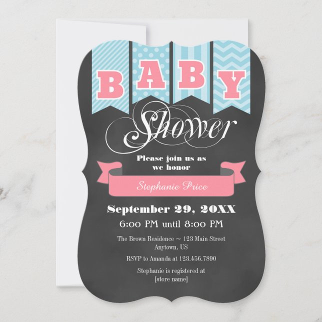 Invitación de Baby Shower a la bandera rosa claro  (Anverso)
