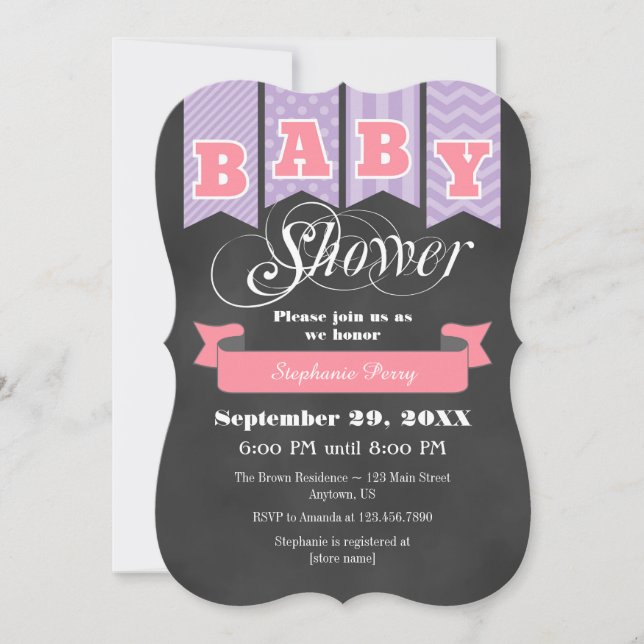 Invitación de Baby Shower a la bandera rosa del ta (Anverso)