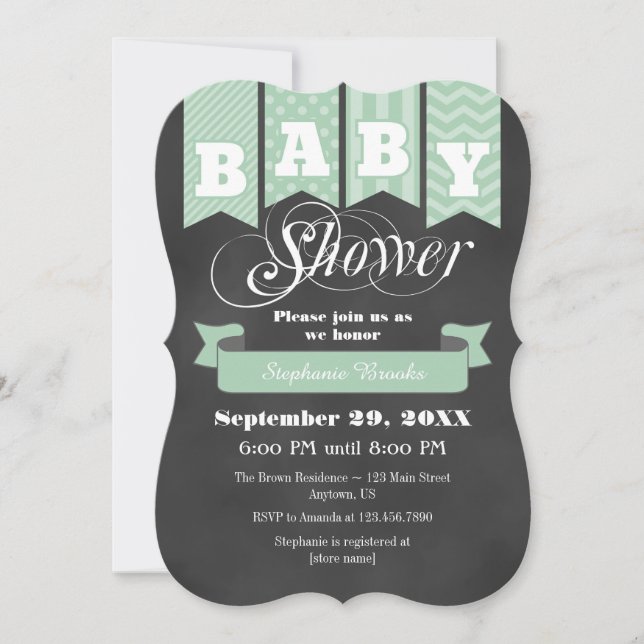 Invitación de Baby Shower a la bandera verde del t (Anverso)