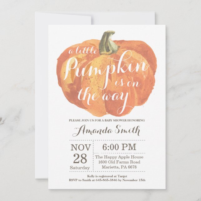 Invitación de Baby Shower a la caída de calabaza (Anverso)