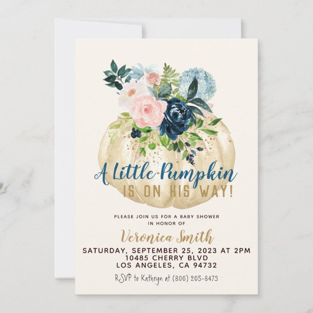 Invitación de Baby Shower a la caída de calabaza (Anverso)