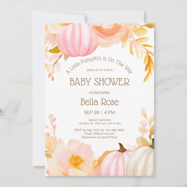 Invitación de Baby Shower a la caída de calabaza r (Anverso)