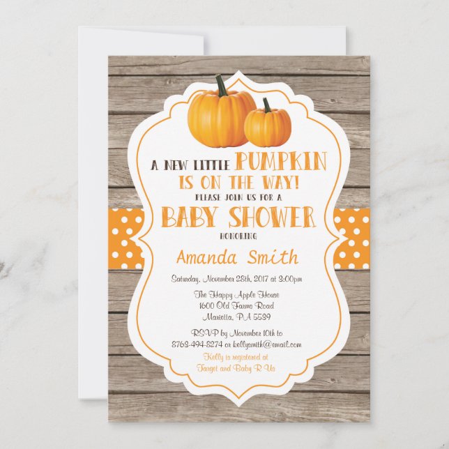 Invitación de Baby Shower a la caída de calabaza r (Anverso)