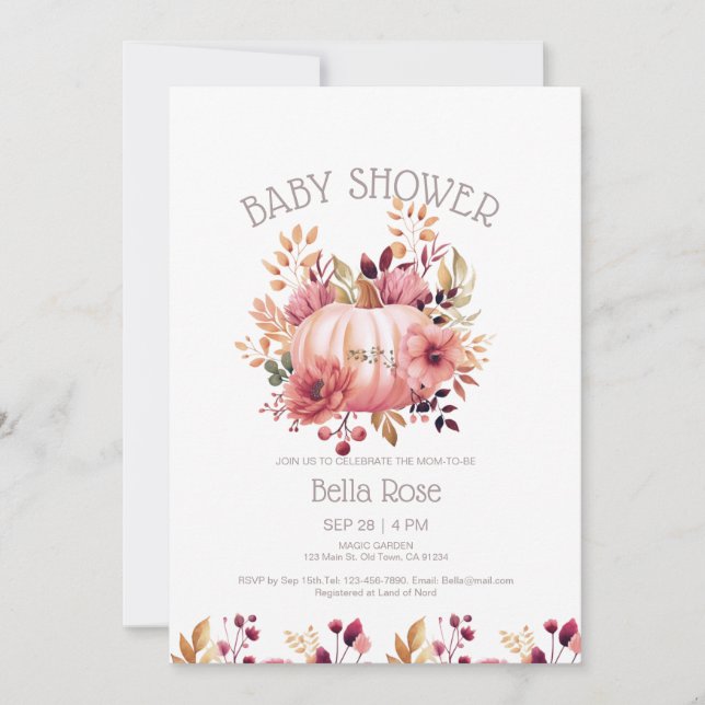 Invitación de Baby Shower a la caída de la flor de (Anverso)