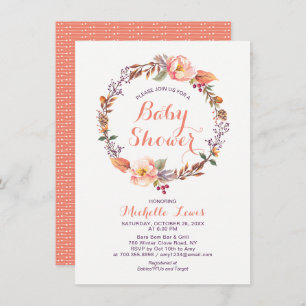 Invitación de Baby Shower a la caída floral modern