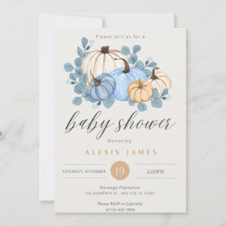 Invitación de Baby Shower a la Calabaza Azul otoño