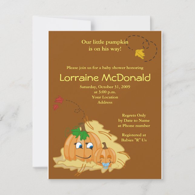 Invitación de Baby Shower a la Calabaza Cuta Otoño (Anverso)
