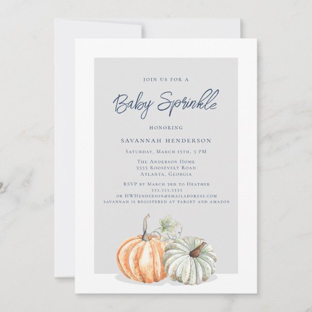 Invitación de Baby Shower a la Calabaza de Caída (Anverso)