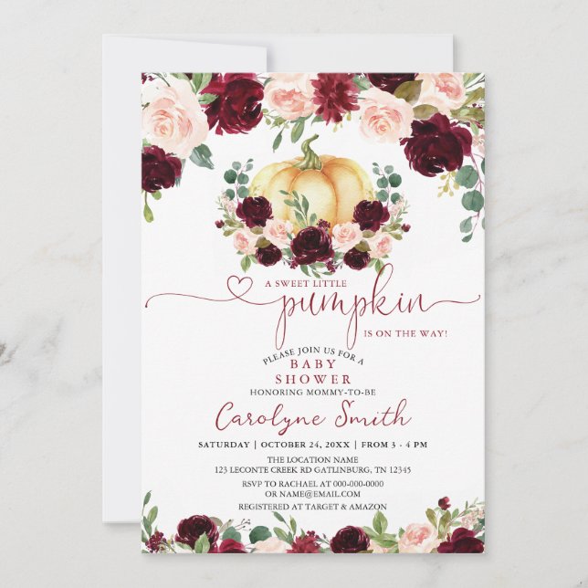 Invitación de Baby Shower a la Calabaza de la Caíd (Anverso)