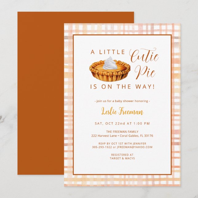 Invitación de Baby Shower a la Calabaza de Pie Cut (Anverso / Reverso)