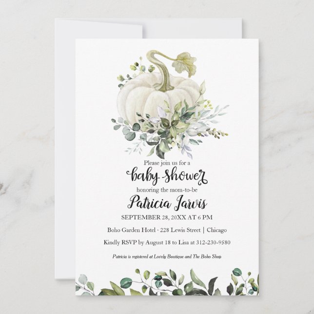 Invitación de Baby Shower a la Calabaza de Verdor (Anverso)