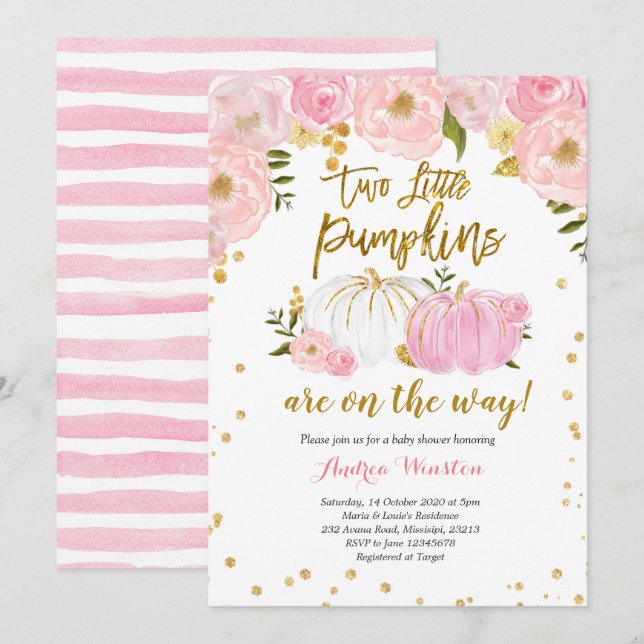 Invitación de Baby Shower a la calabaza dorada y r (Anverso / Reverso)