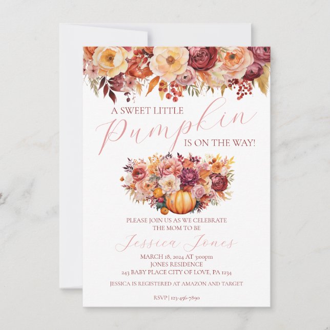Invitación de Baby Shower a la calabaza dulce (Anverso)