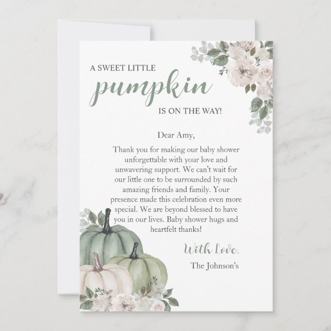 Invitación de Baby Shower a la calabaza dulce (Anverso)