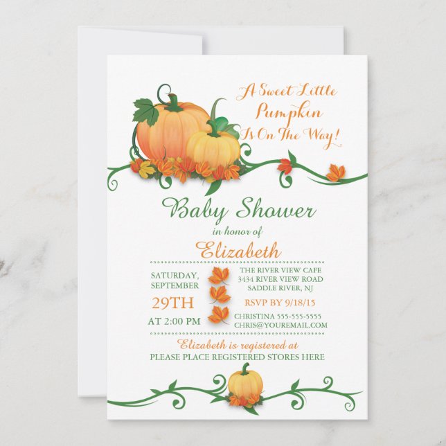 Invitación de Baby Shower a la calabaza en otoño (Anverso)