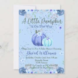 Invitación de Baby Shower a la calabaza floral azu