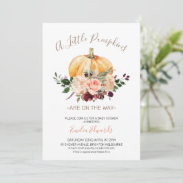 Invitación de Baby Shower a la calabaza floral ros