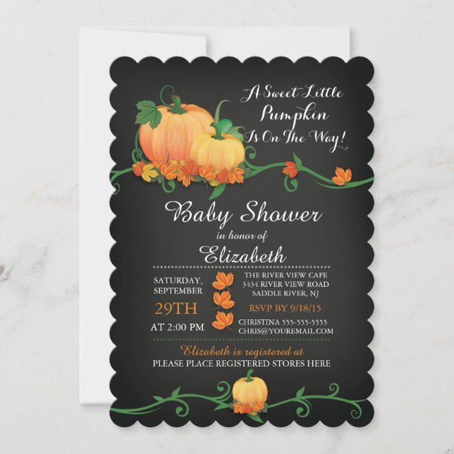 Invitación de Baby Shower a la calabaza otoñal (Anverso)