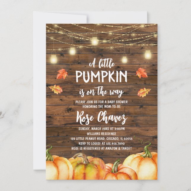 Invitación de Baby Shower a la Calabaza Rustica de (Anverso)