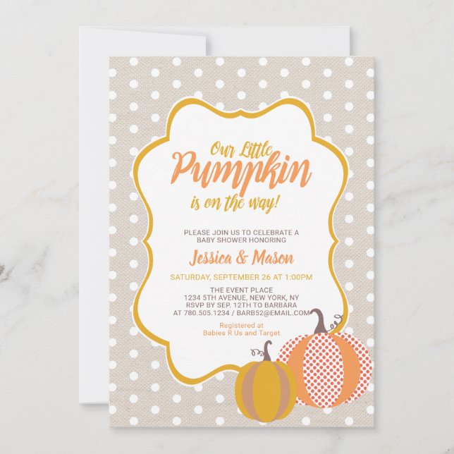 Invitación de Baby Shower a la Calabaza Rustica de (Anverso)