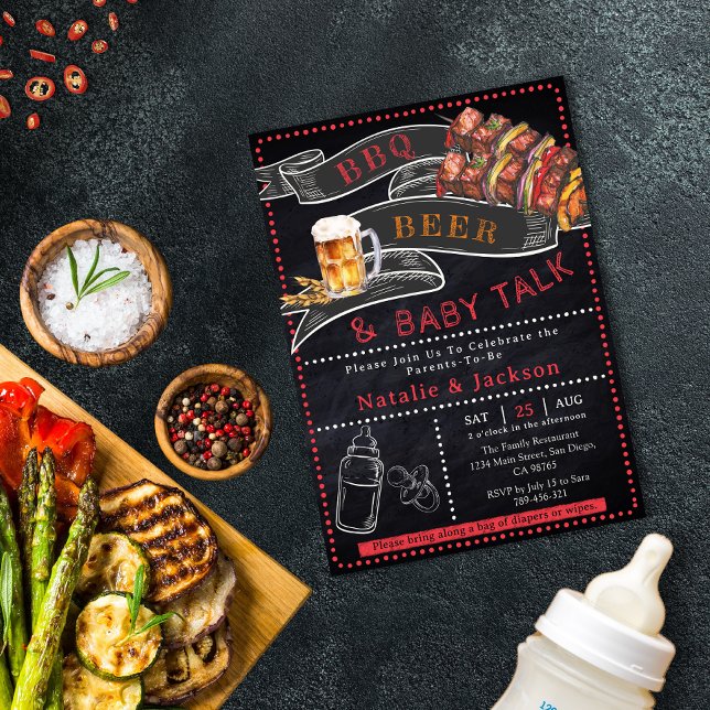 Invitación de Baby Shower a la cerveza Rustic Chal (Rustic Chalkboard BBQ Beer Baby Shower Invitation)