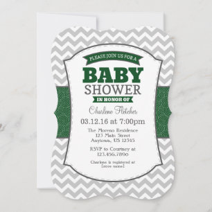 Invitación de Baby Shower a la Chevron gris verde 