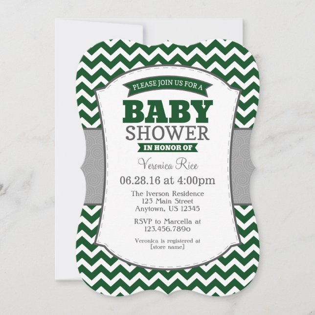 Invitación de Baby Shower a la Chevron gris verde  (Anverso)
