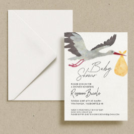 Invitación de Baby Shower a la cigüeña amarilla