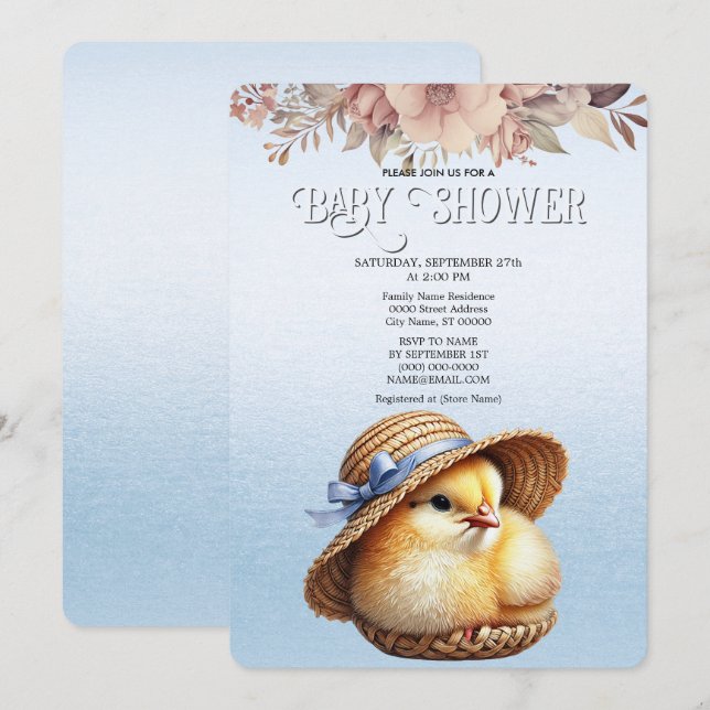 Invitación de Baby Shower a la cinta azul de peque (Anverso / Reverso)