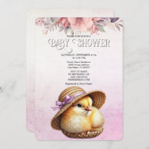 Invitación de Baby Shower a la cinta rosada de peq