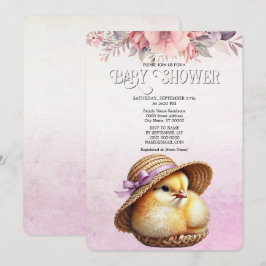 Invitación de Baby Shower a la cinta rosada de peq