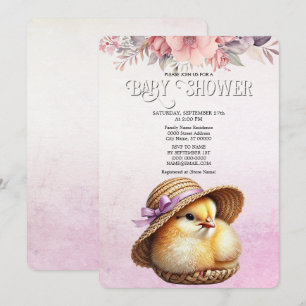 Invitación de Baby Shower a la cinta rosada de peq