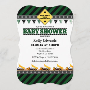 Invitación de Baby Shower a la construcción verde 