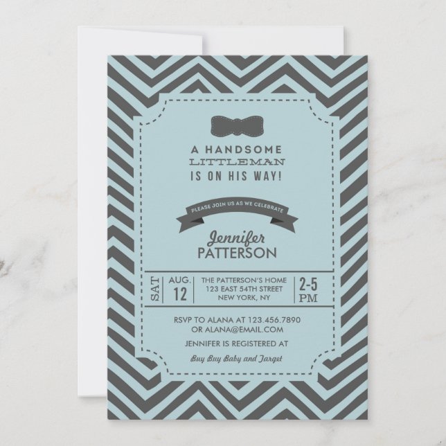 Invitación de Baby Shower a la corbata de chevron  (Anverso)