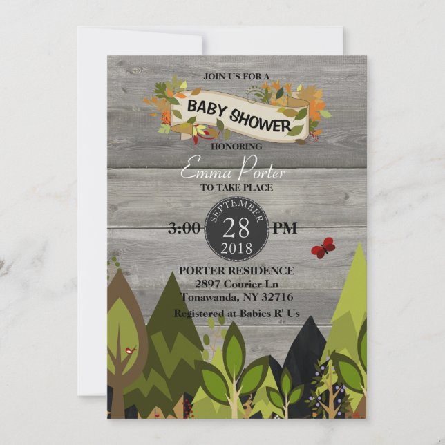 Invitación de Baby Shower a la Creatura Rustica de (Anverso)